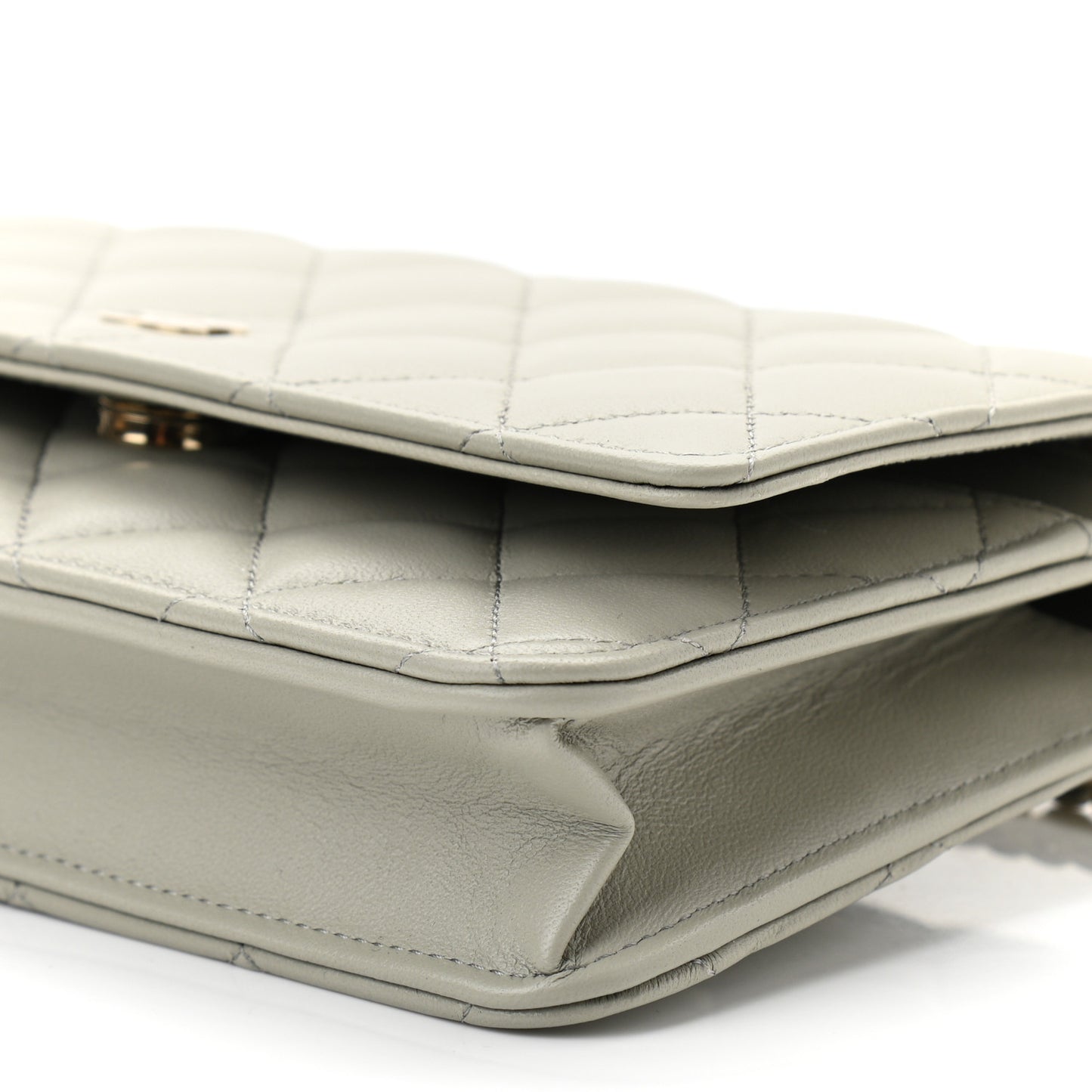Lambskin Quilted Wallet On Chain WOC Grey