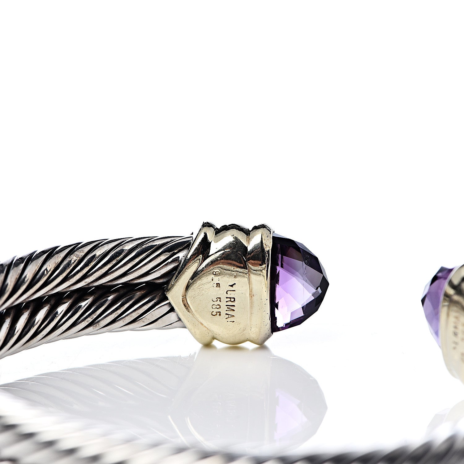 David Yurman Sterling Silver 14K Yellow Gold Amethyst Double Cable Bracelet 4 of 5