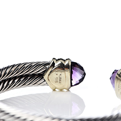 David Yurman Sterling Silver 14K Yellow Gold Amethyst Double Cable Bracelet 4 of 5