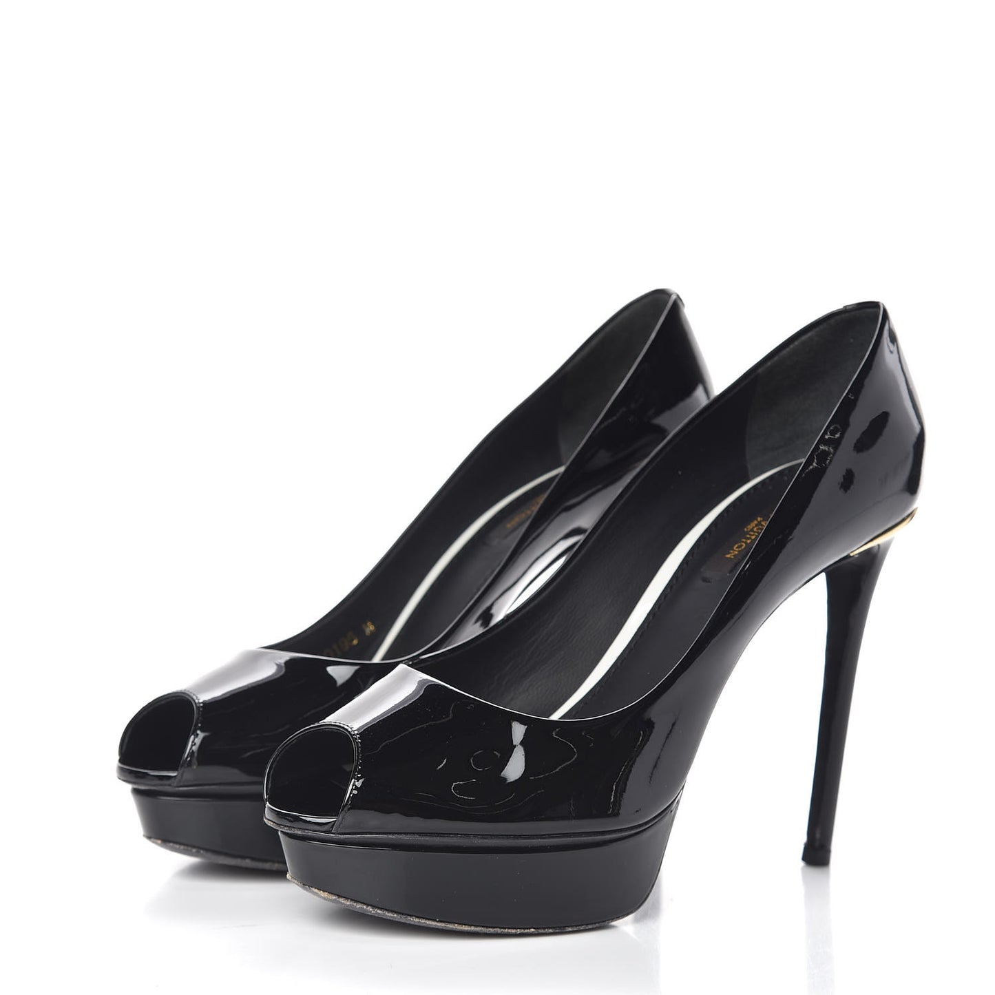 Patent Calfskin Eyeline Open Toe Pumps 36.5 Black