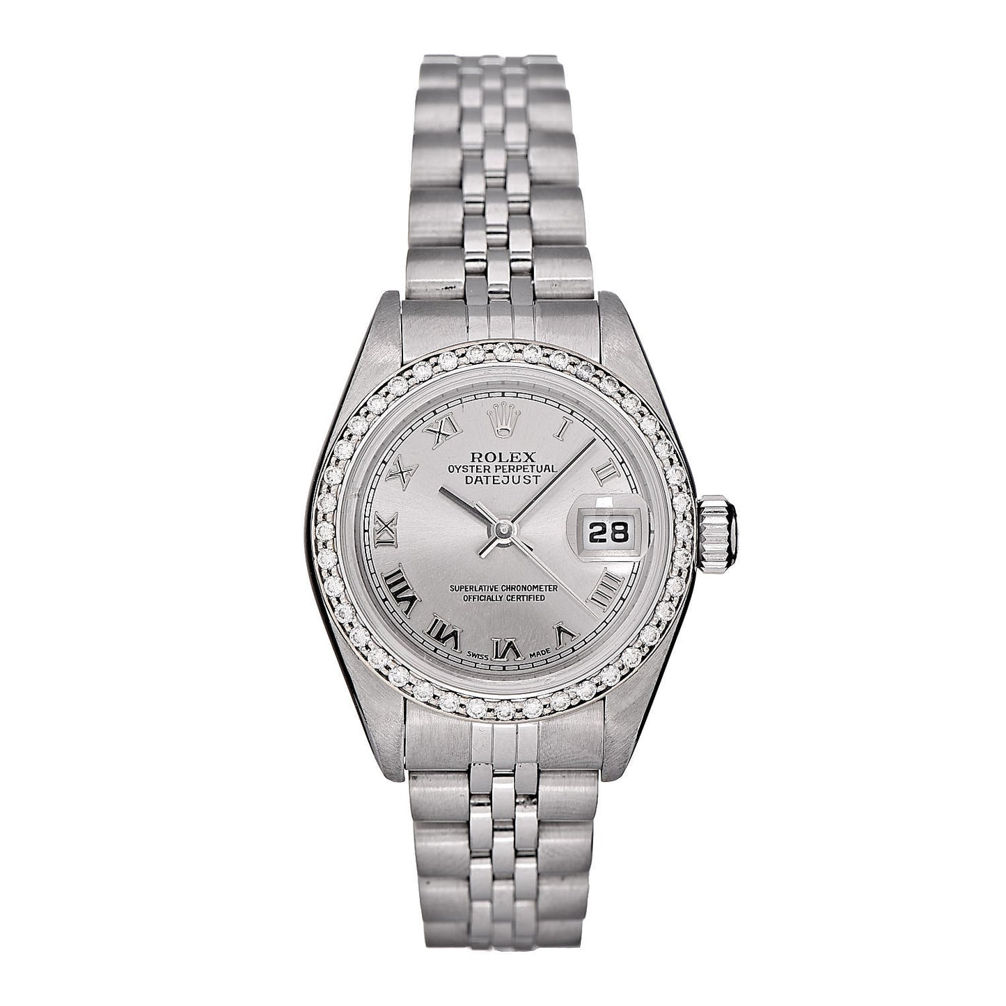 Stainless Steel 18K White Gold Diamond 26mm Oyster Perpetual Datejust Watch Silver Roman 79174