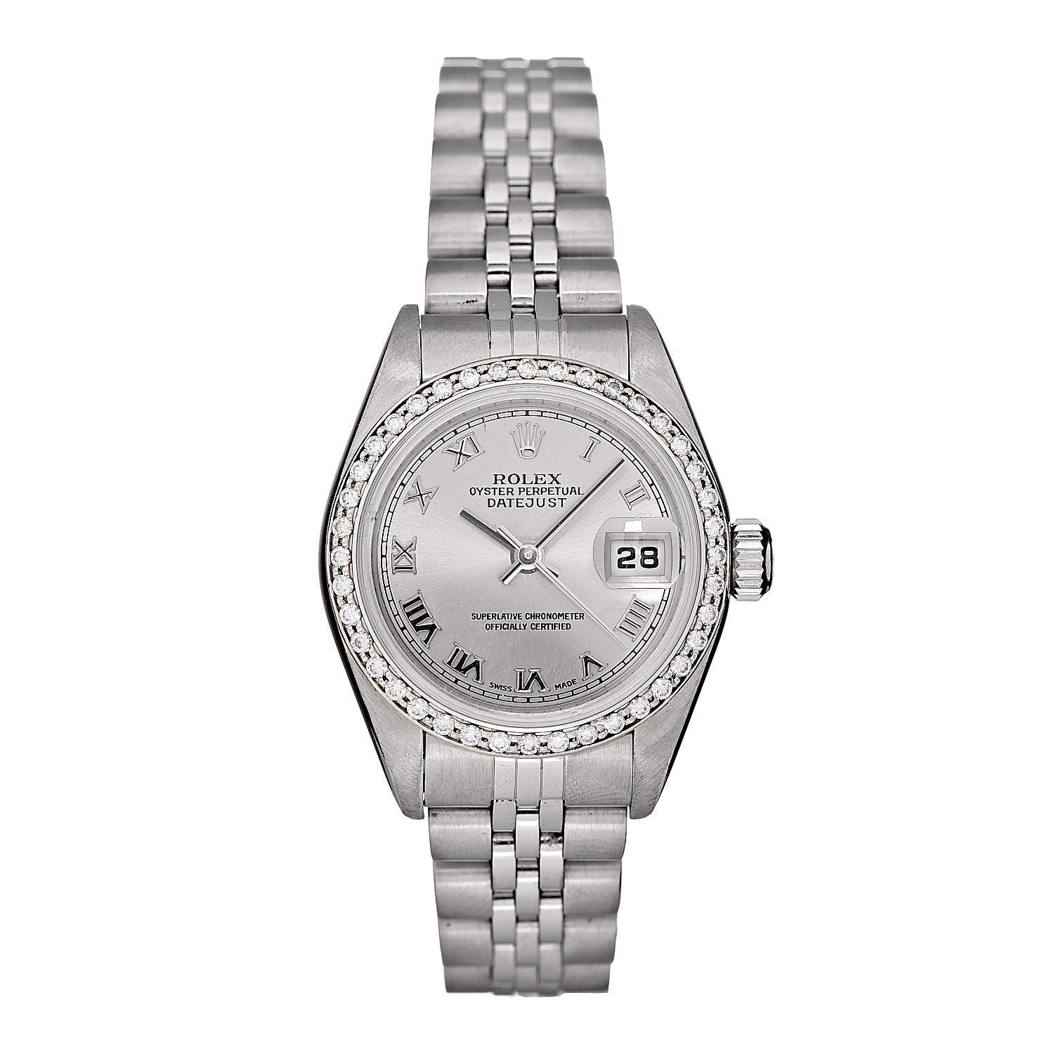 Rolex Stainless Steel 18K White Gold Diamond 26mm Oyster Perpetual Datejust Watch Silver Roman 79174 1 of 7