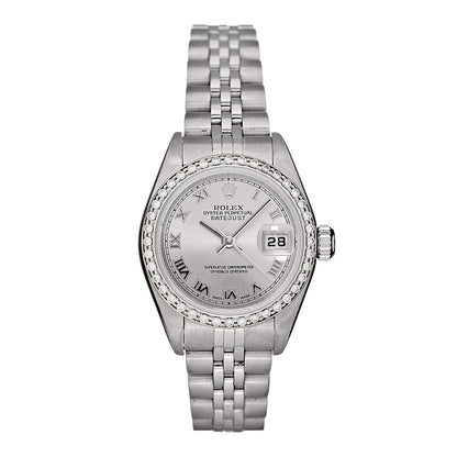 Rolex Stainless Steel 18K White Gold Diamond 26mm Oyster Perpetual Datejust Watch Silver Roman 79174 1 of 7