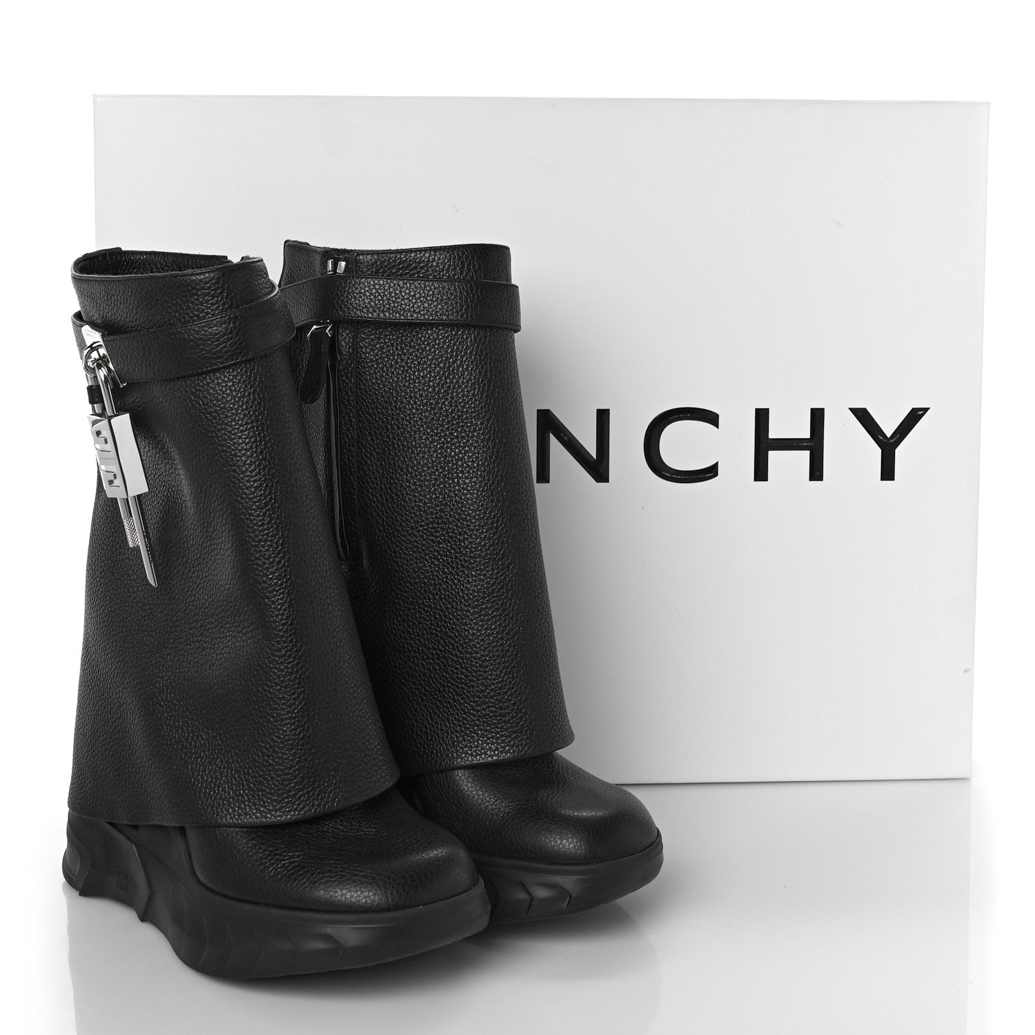 Givenchy Grained Calfskin Shark Lock Biker Ankle Boots 36 Black 9 of 9