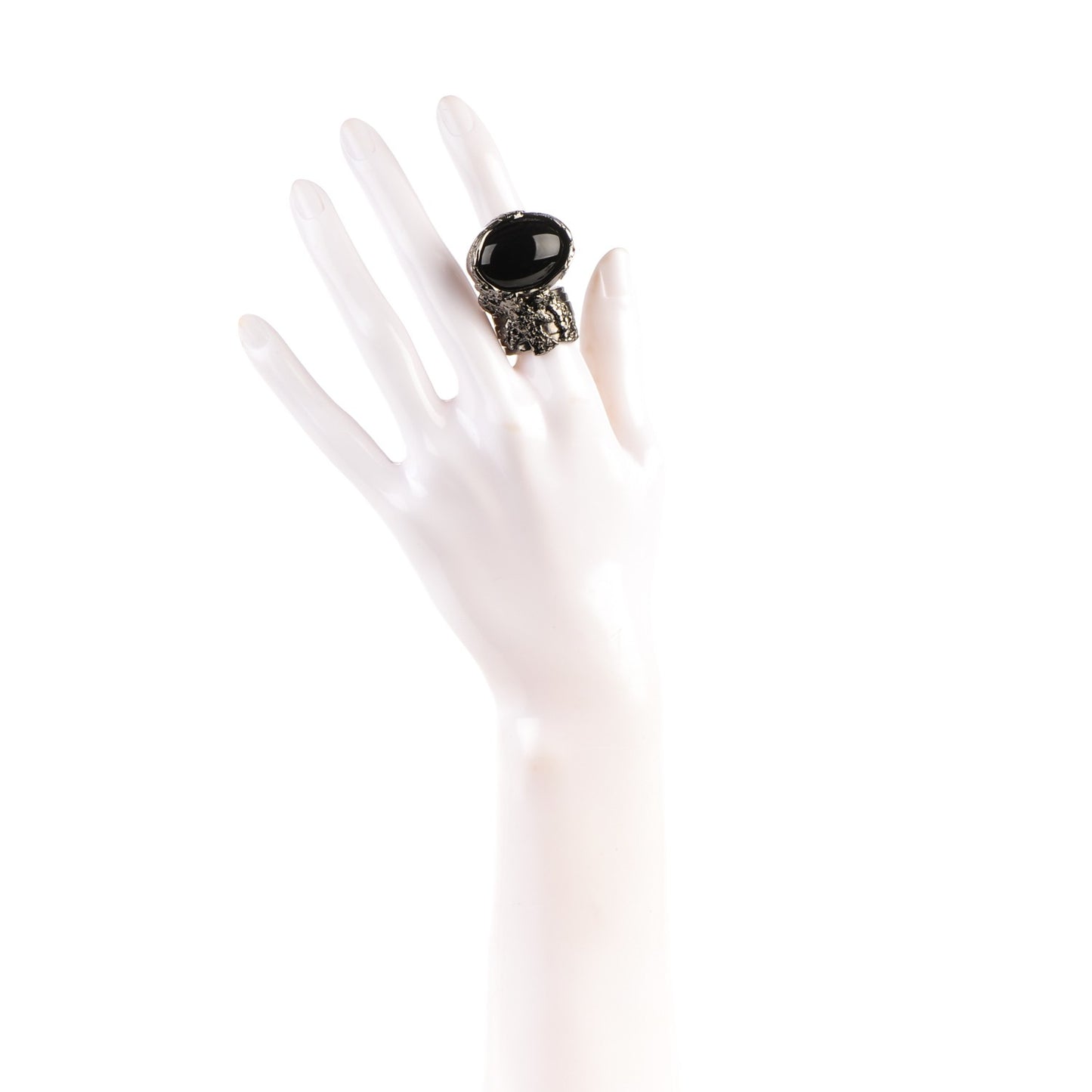 Glass Cabochon Arty Ovale Ring 7 Gunmetal Black