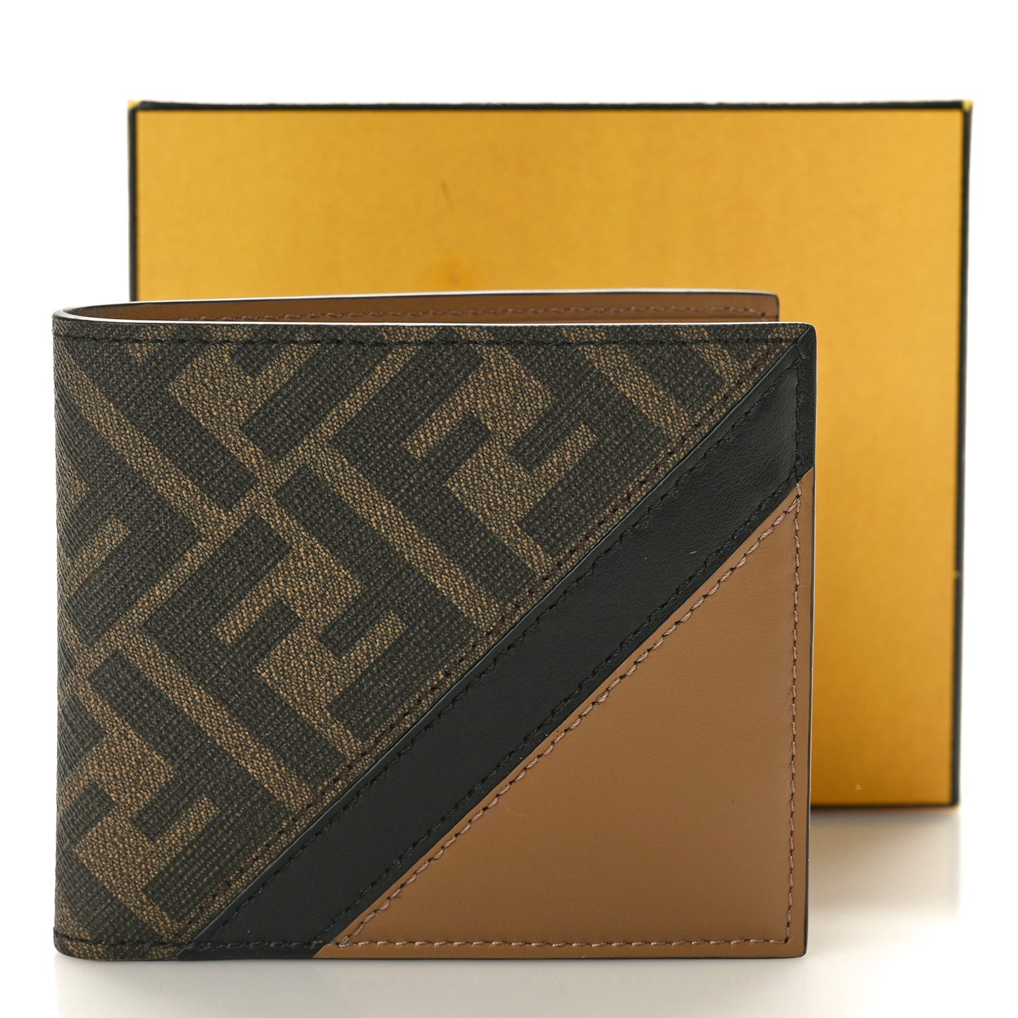 Glazed Fabric Vitello King FF 1974 Diagonal Bi-Fold Wallet Tobacco Moro Cuoio