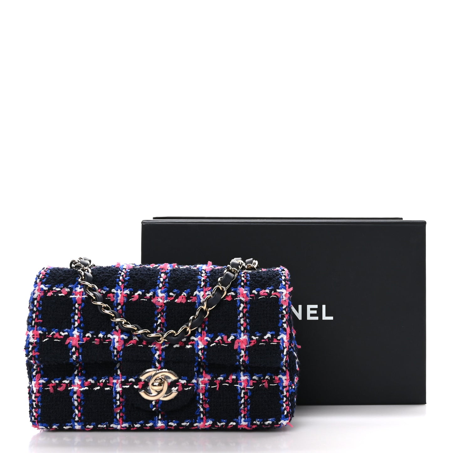 Tweed Quilted Mini Rectangular Flap Navy Red Blue White