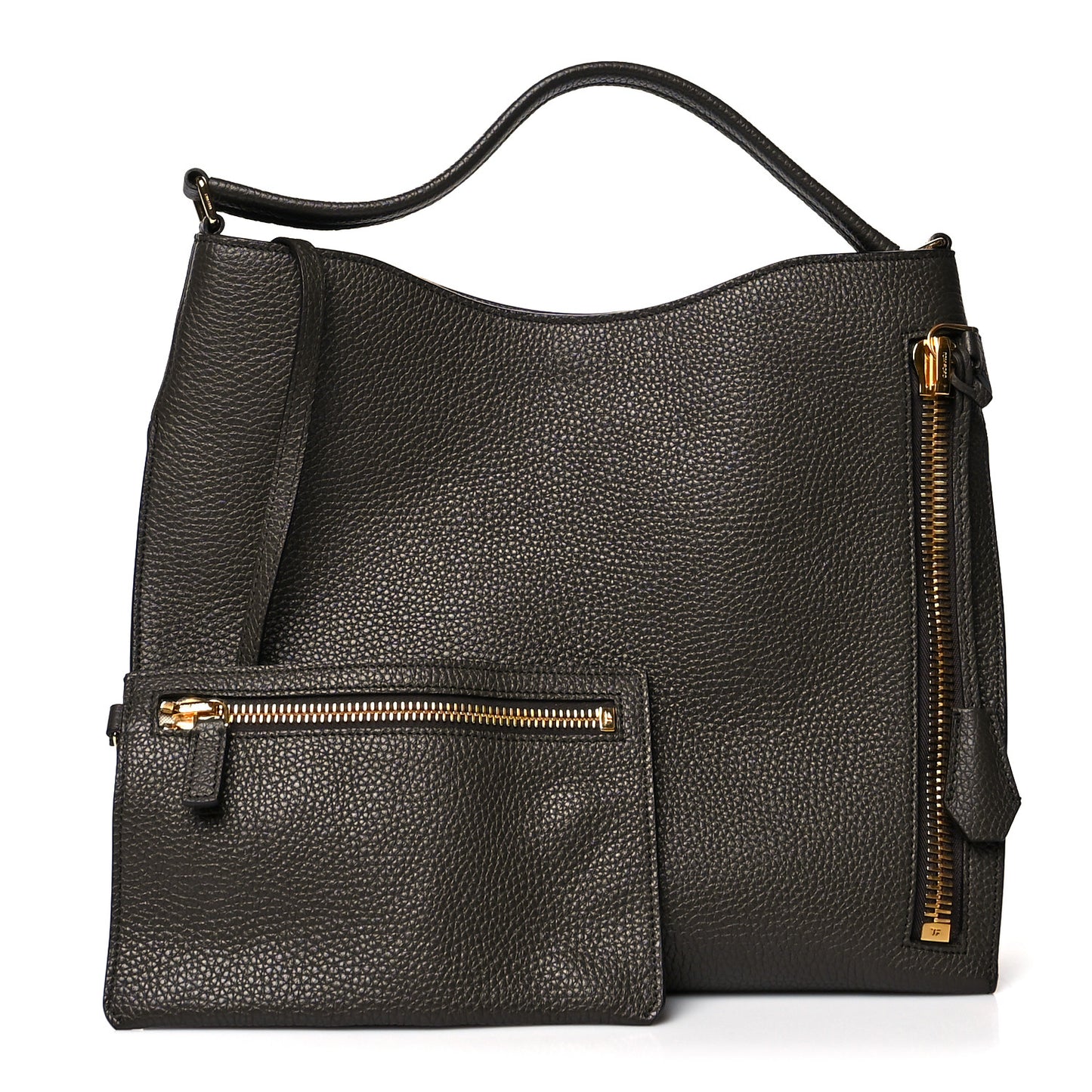 Pebbled Calfskin Alix Padlock Zip Hobo Bag Brown