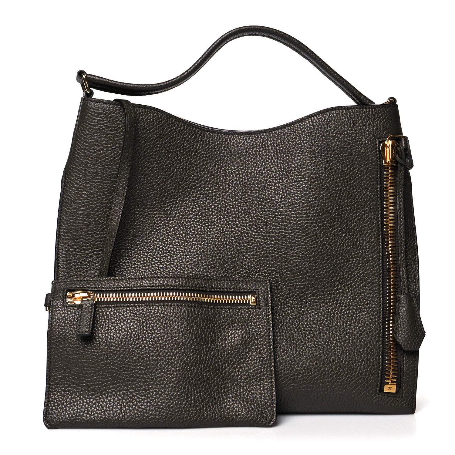 Tom Ford Pebbled Calfskin Alix Padlock Zip Hobo Bag Brown 1 of 10