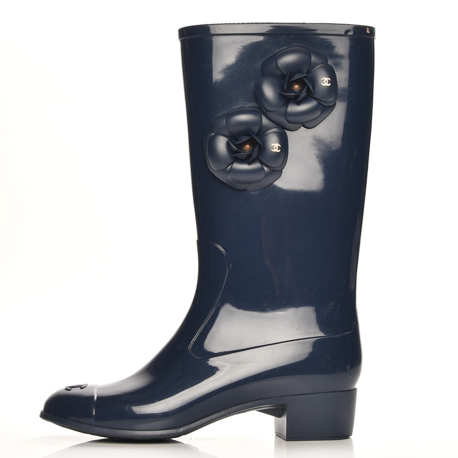 Chanel Rubber Camellia Rain Boots 40 Dark Blue 1 of 6