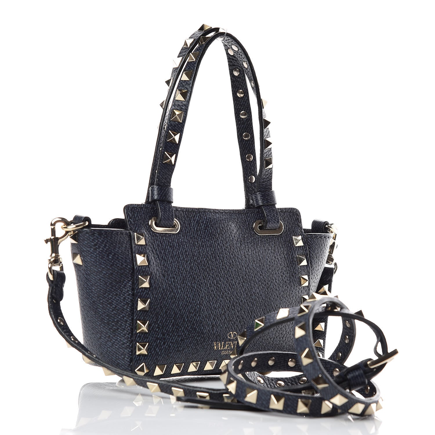 Valentino Garavani Pebbled Calfskin Micro Rockstud Tote Deep Denim 4 of 10