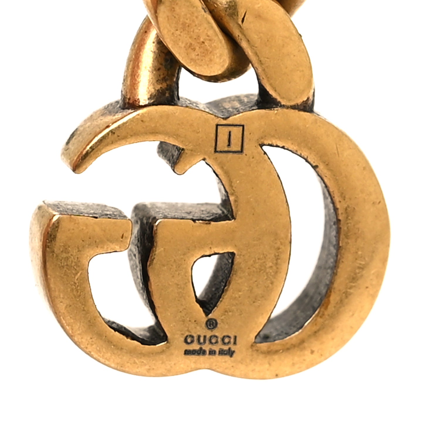 Metal Crystal Double G Chain Drop Earrings Aged Gold