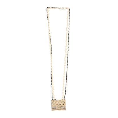 Chanel Metal Lambskin Pearl Chain Flap Bag Long Necklace Gold Black Pearly White 2 of 4