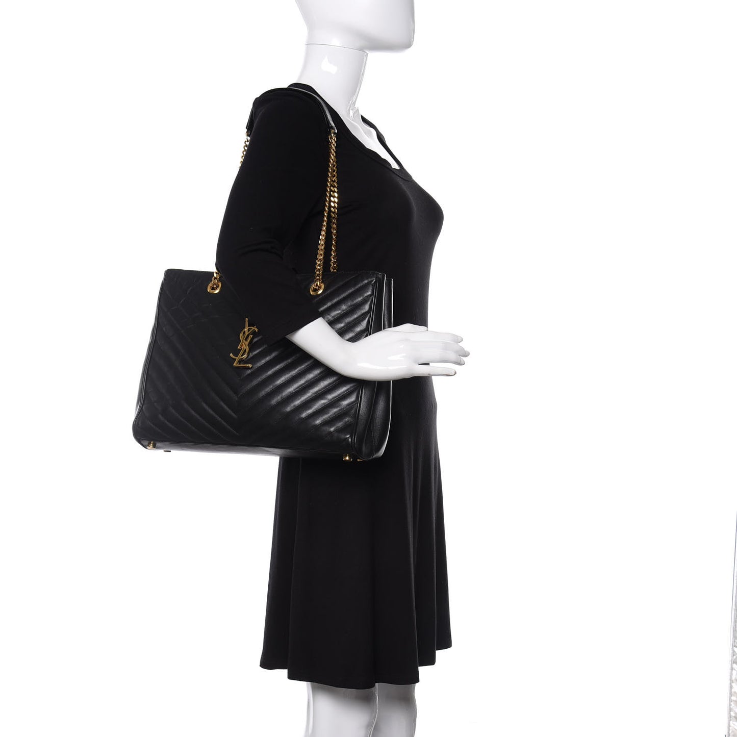 Lambskin Matelasse Chevron Monogram Shopping Bag Black
