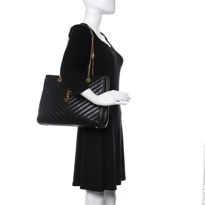 Saint Laurent Lambskin Matelasse Chevron Monogram Shopping Bag Black 2 of 9