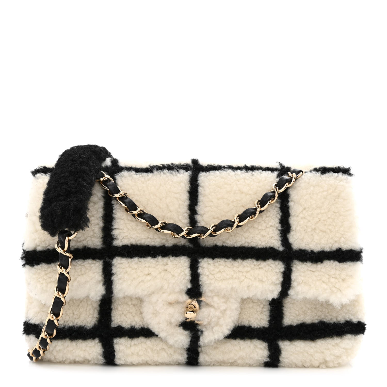 Chanel Shearling Lambskin Large Fluffy Tartan Single Flap White Black 1 of 10