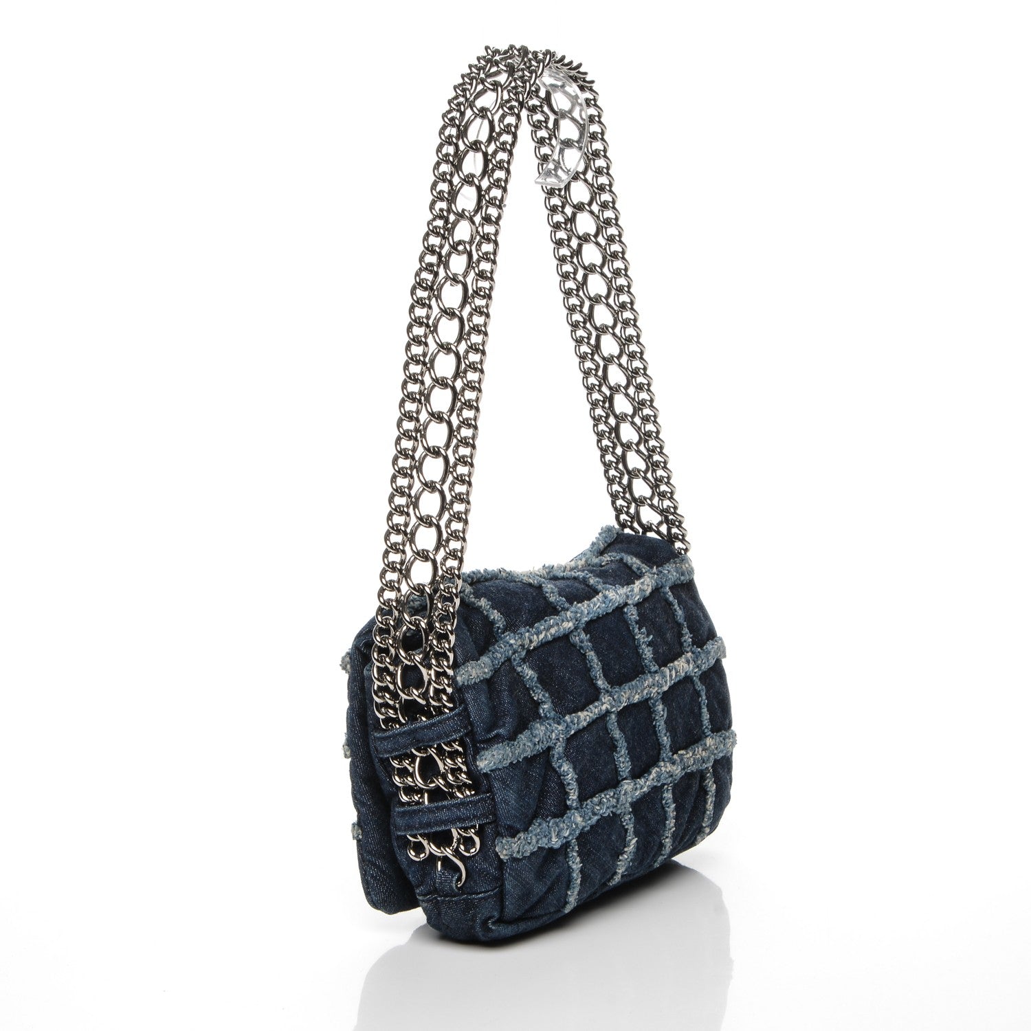 Chanel Denim Patchwork Triple Chain Flap Blue 3 of 7