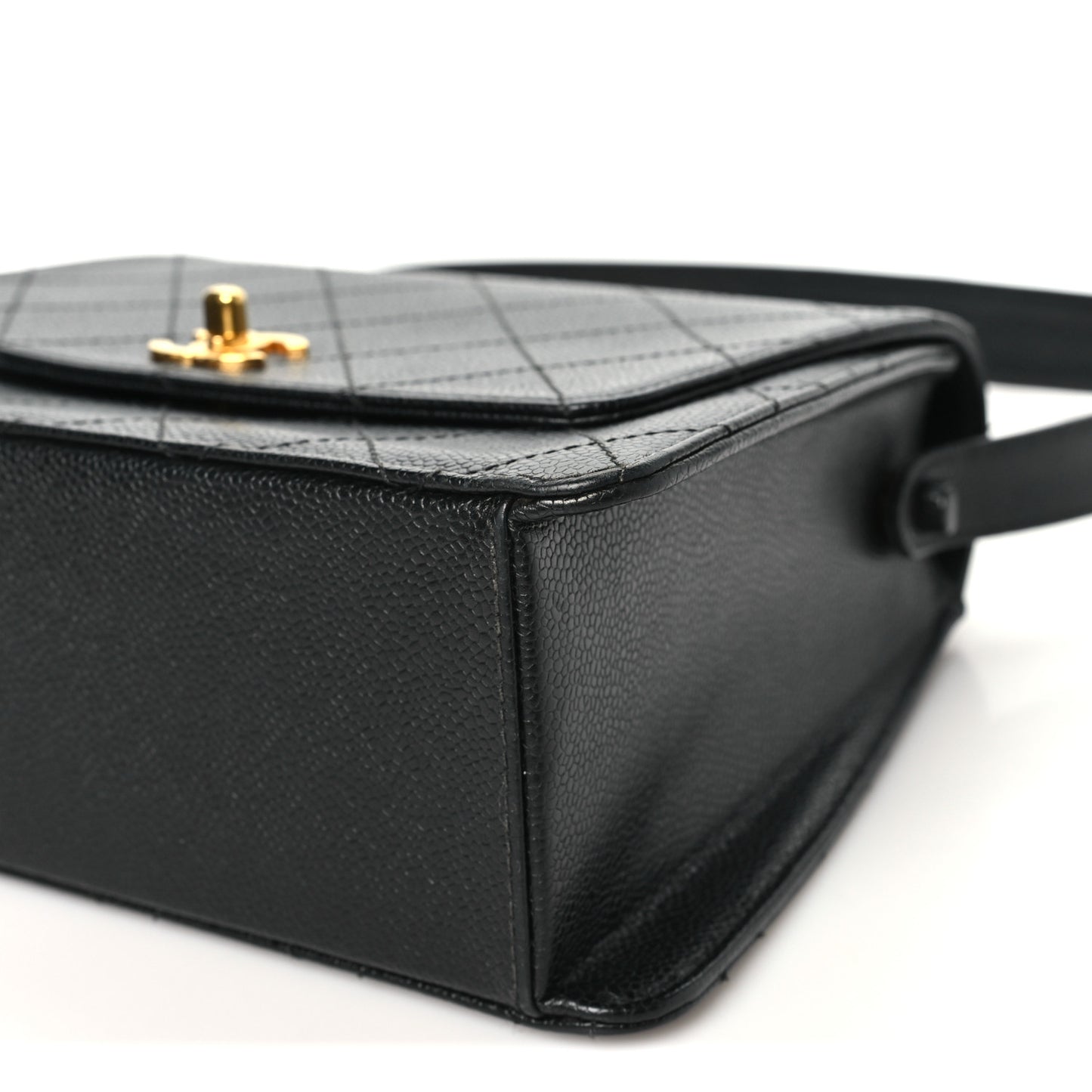 Caviar Diamond Stitched Flap Shoulder Bag Black