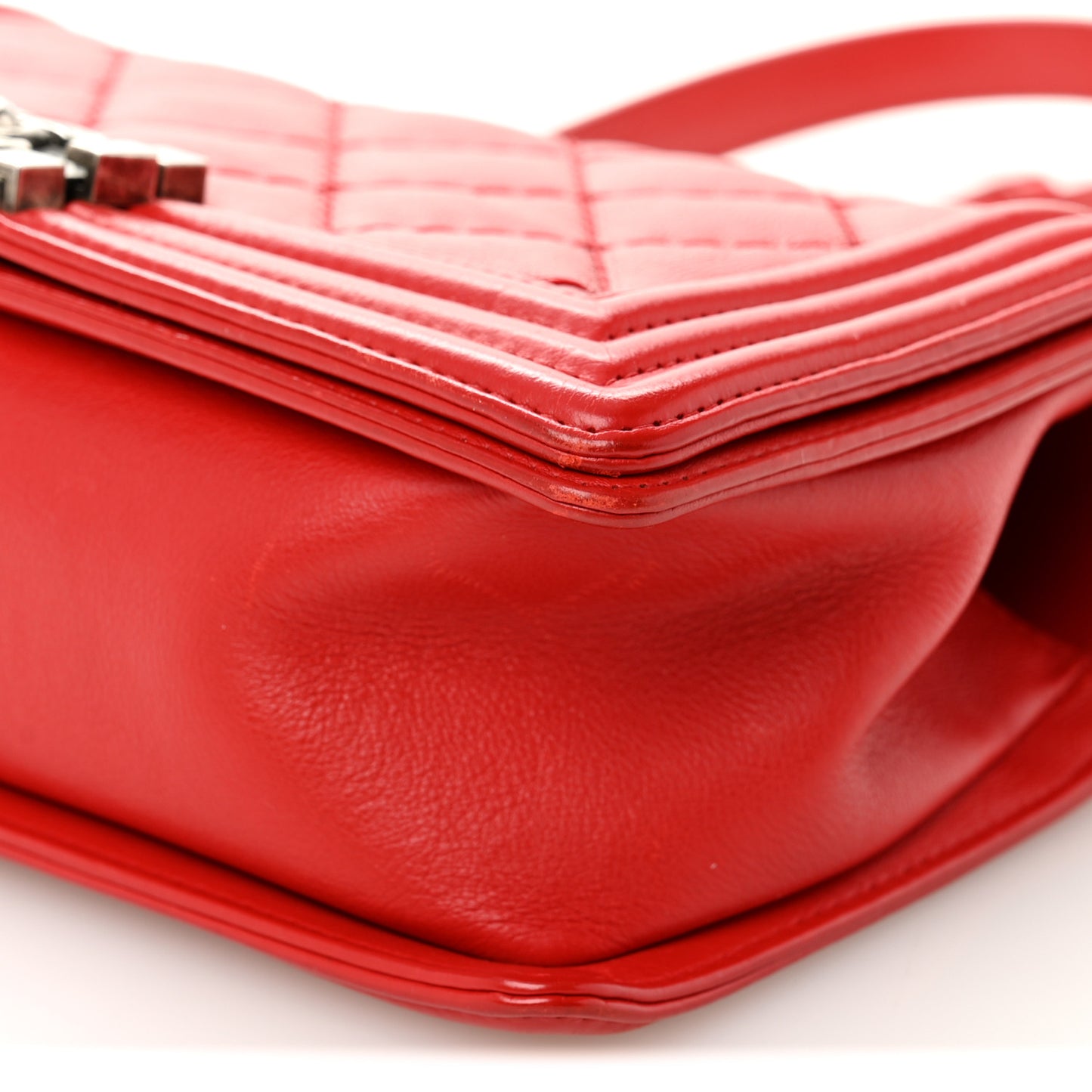 Calfskin Quilted Double Stitch Medium Boy Flap Red