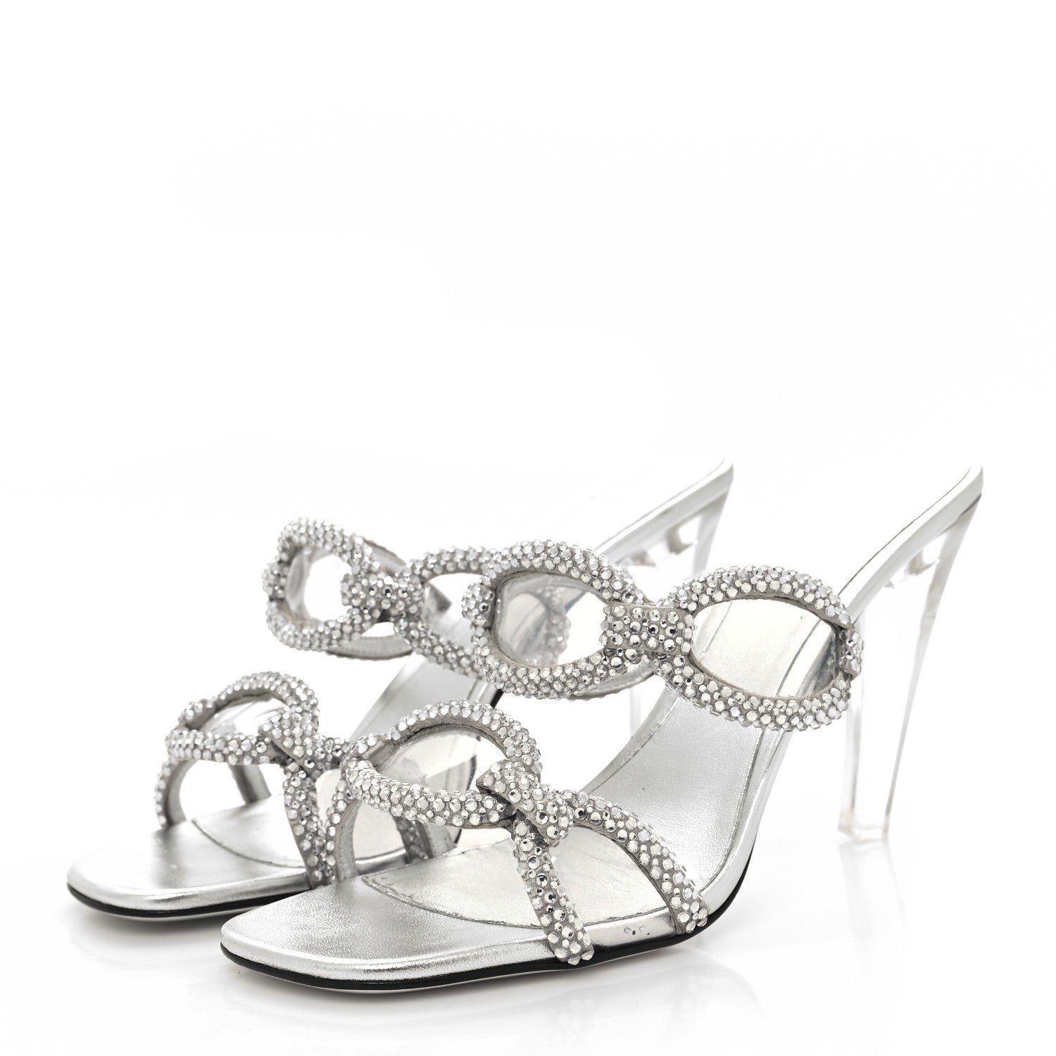Valentino Garavani Metallic Nappa PVC Crystal Embellished Chain 1967 100mm Sandals 40.5 Silver 3 of 7