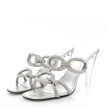Valentino Garavani Metallic Nappa PVC Crystal Embellished Chain 1967 100mm Sandals 40.5 Silver 3 of 7
