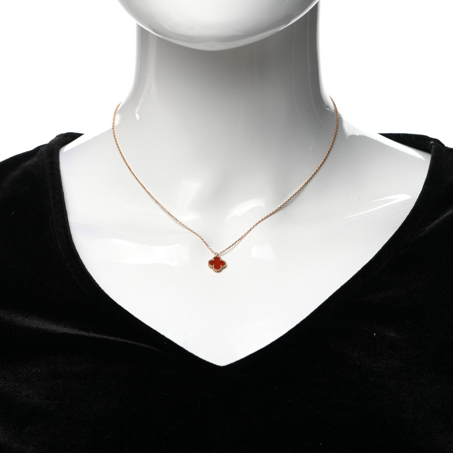 18K Rose Gold Carnelian Sweet Alhambra Pendant Necklace