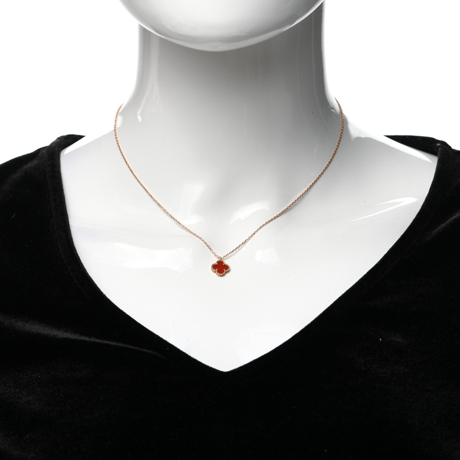 Van Cleef & Arpels 18K Rose Gold Carnelian Sweet Alhambra Pendant Necklace 2 of 7