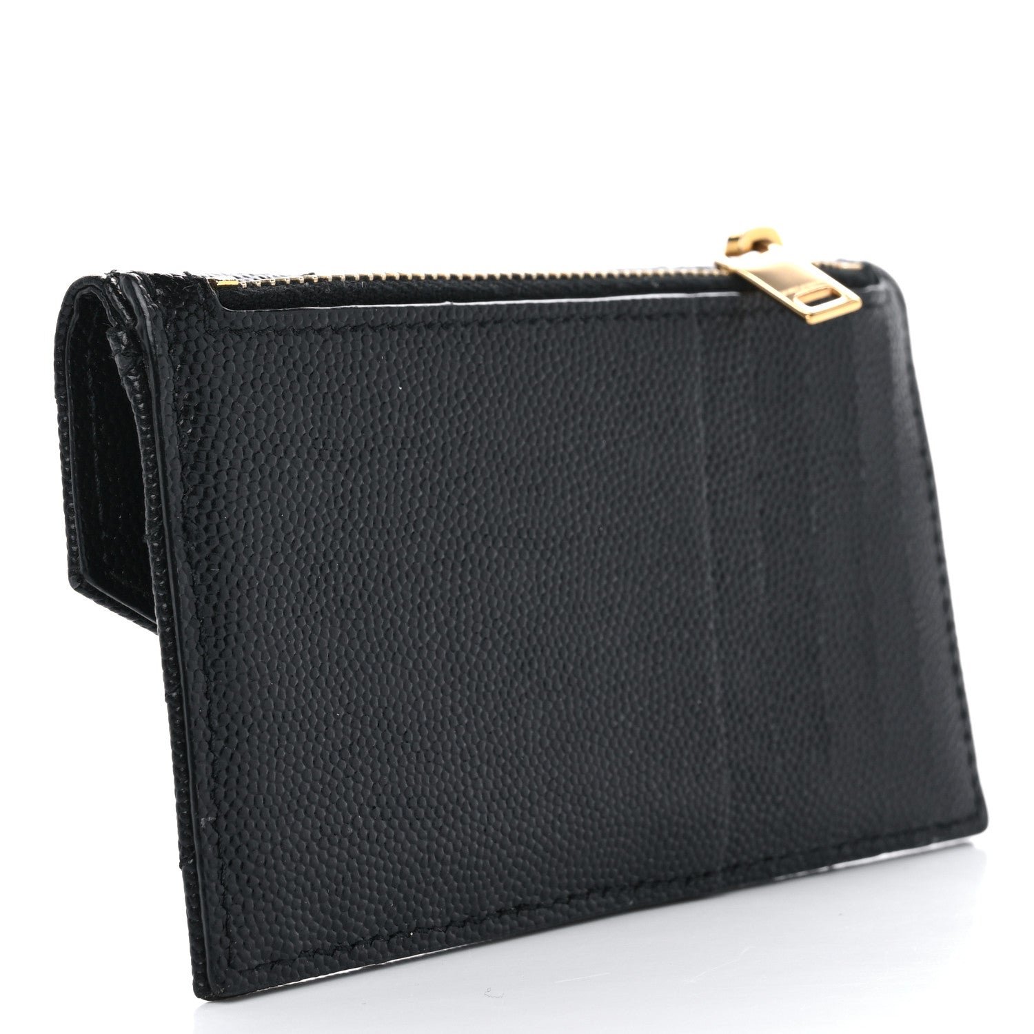 Saint Laurent Grain De Poudre Matelasse Chevron Monogram Compact Wallet Black 3 of 7