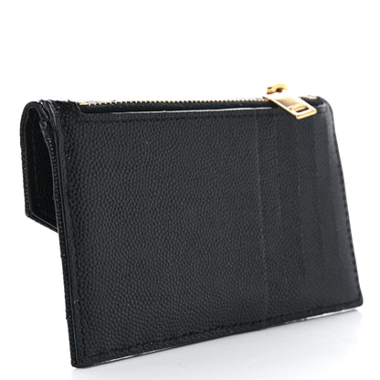 Saint Laurent Grain De Poudre Matelasse Chevron Monogram Compact Wallet Black 3 of 7