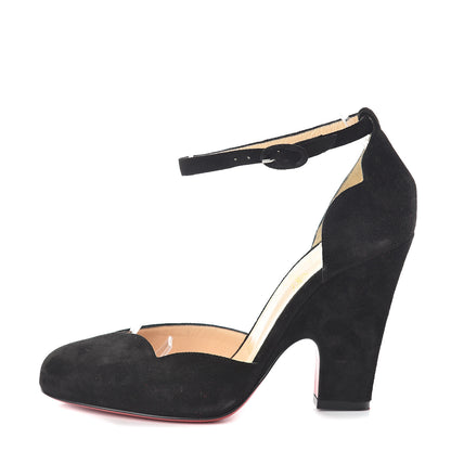 Christian Louboutin Veau Velours Aketi 100 Ankle Strap Wedge 37.5 Black 1 of 7