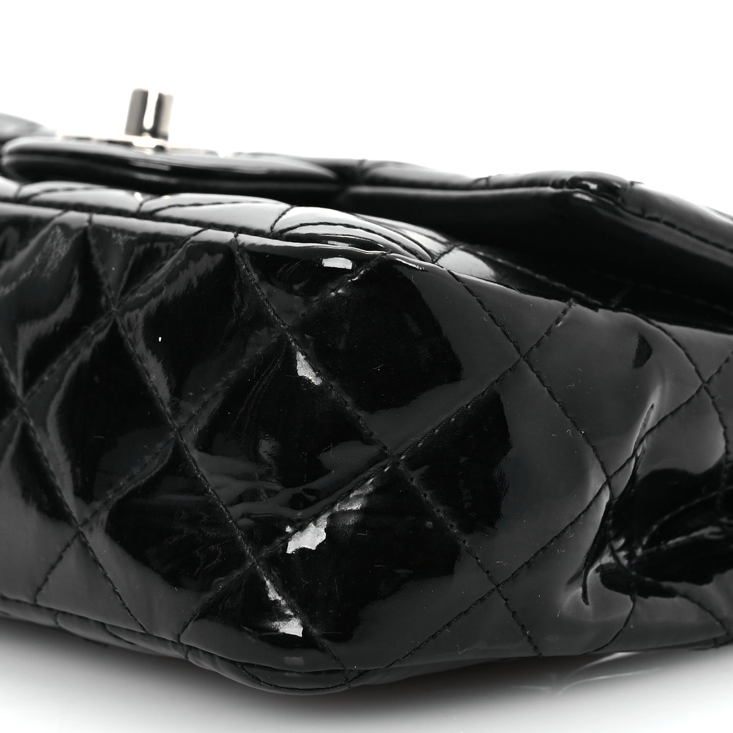 Patent Calfskin Quilted Mini Rectangular Flap Black