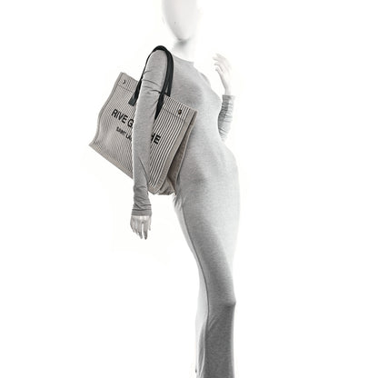 Saint Laurent Linen Calfskin Rive Gauche Tote Natural Black 2 of 10