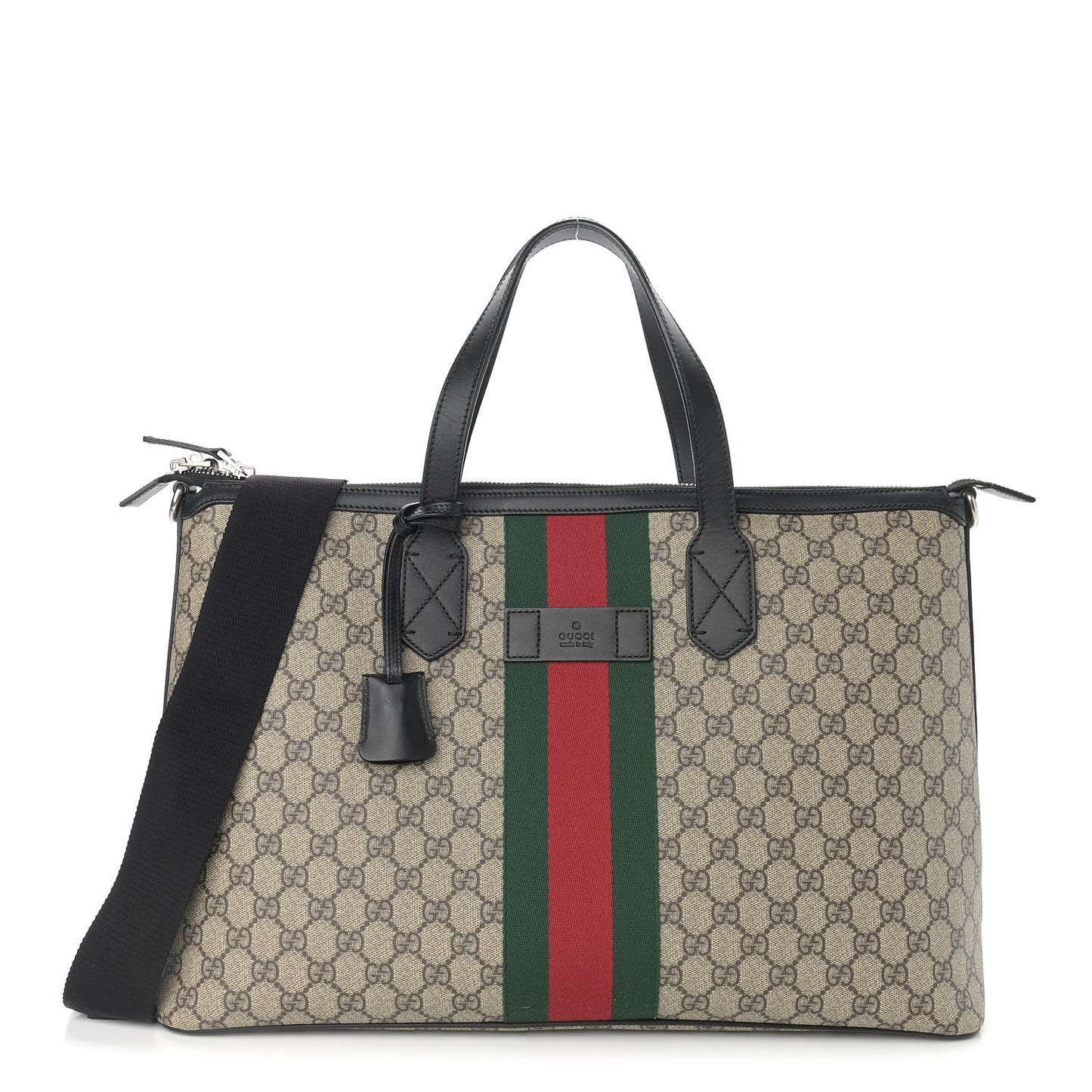 GG Supreme Monogram Web Medium Zippered Tote Beige Black