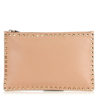 Valentino Garavani Vitello Large Rockstud Zip Pouch Soft Noisette 2 of 6