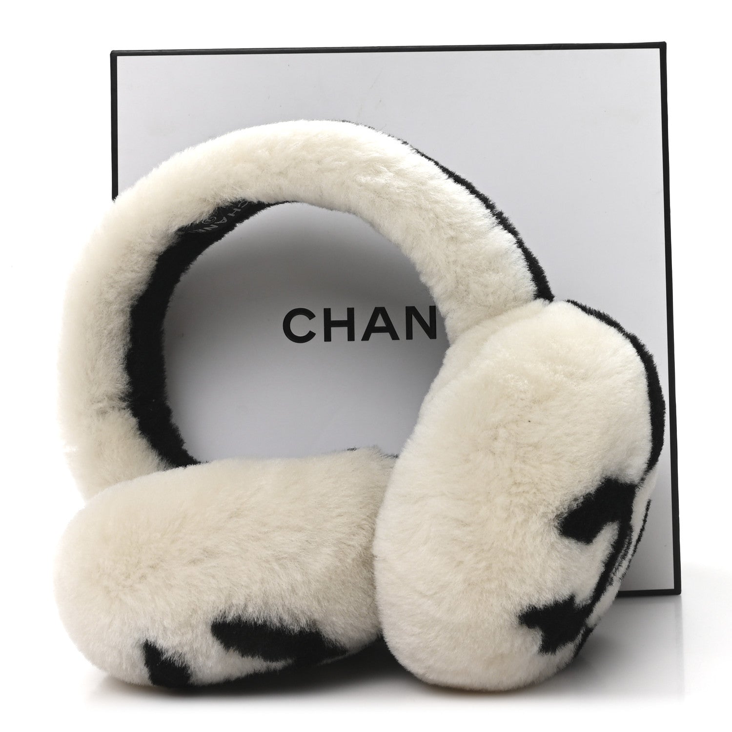 Chanel Shearling CC Ear Muffs Black White 6 of 6