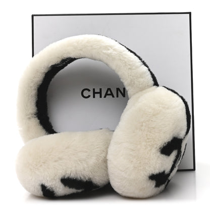 Chanel Shearling CC Ear Muffs Black White 6 of 6
