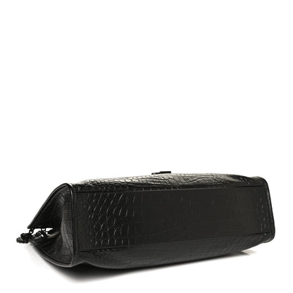 Saint Laurent Calfskin Crocodile Embossed Monogram Large Niki Shopping Bag Black 4 of 13