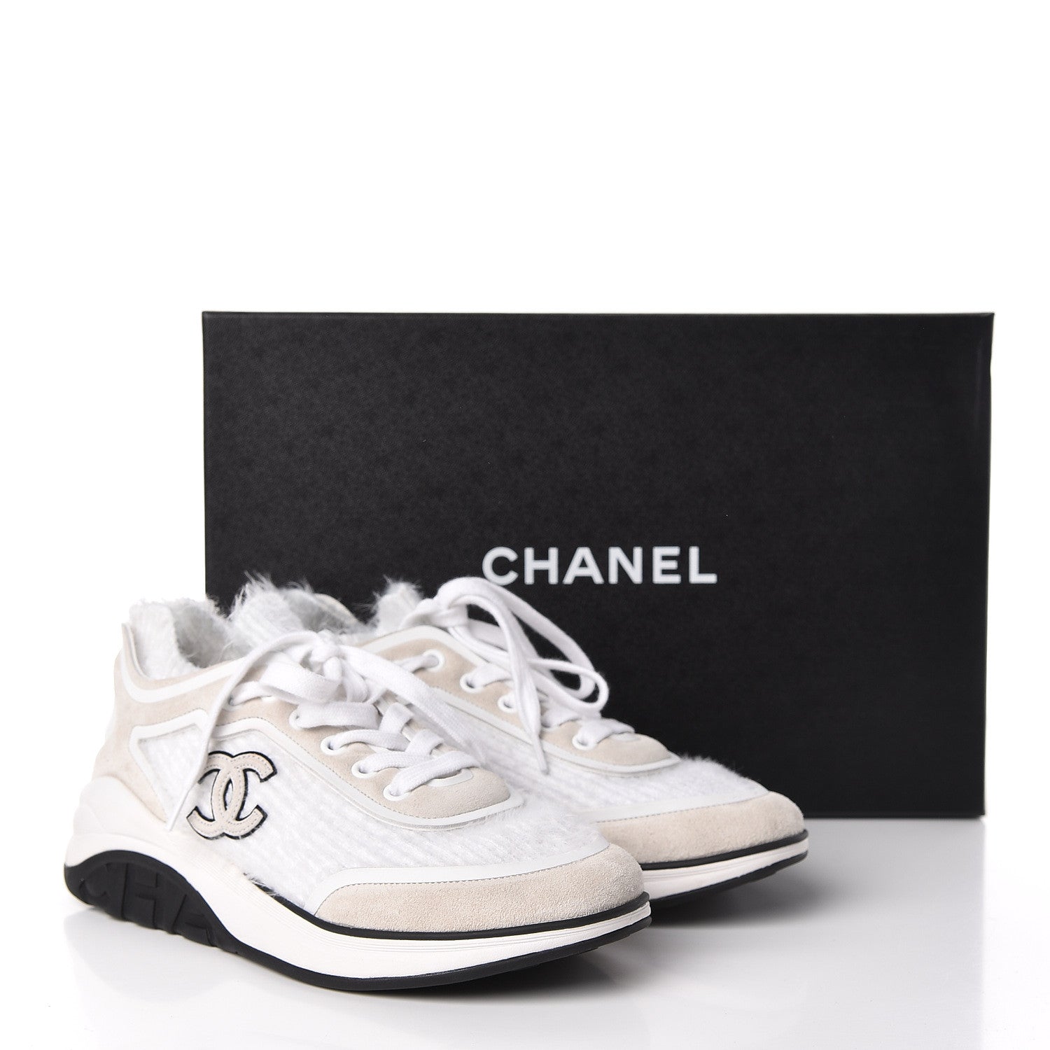 Chanel Suede Calfskin Stretch Fabric CC Sneakers 35.5 White 7 of 7