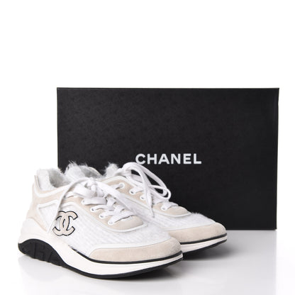 Chanel Suede Calfskin Stretch Fabric CC Sneakers 35.5 White 7 of 7