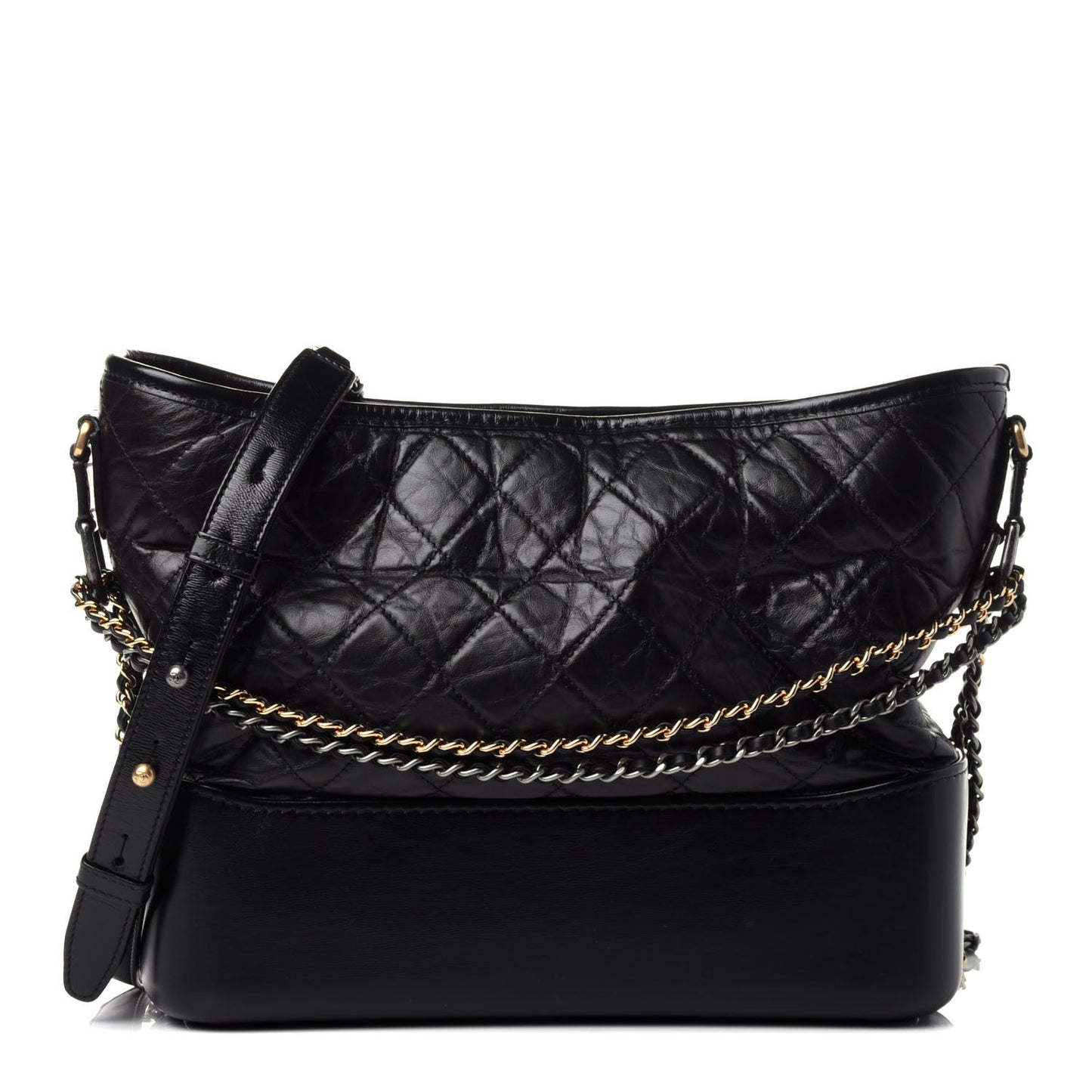 Aged Calfskin Quilted Medium Gabrielle Hobo Black