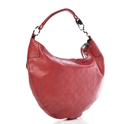 Gucci Guccissima Half Moon Bamboo Ring Hobo Red 3 of 12