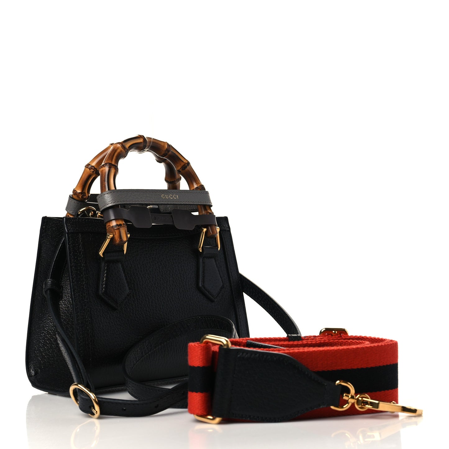 Textured Dollar Calfskin Web Mini Diana Tote Bag Black