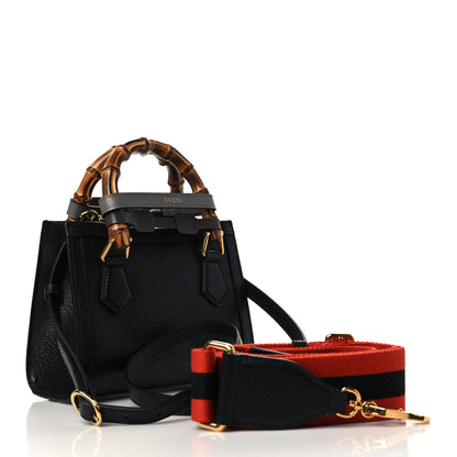 Gucci Textured Dollar Calfskin Web Mini Diana Tote Bag Black 2 of 5