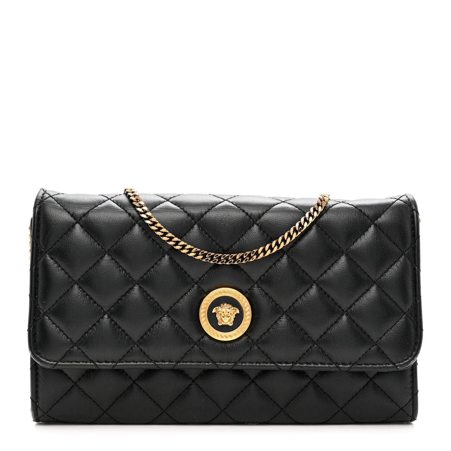 Lambskin Quilted Medusa Wallet On Chain Crossbody Black