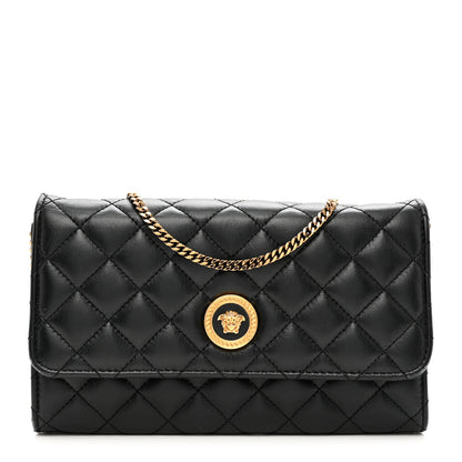 Versace Lambskin Quilted Medusa Wallet On Chain Crossbody Black 1 of 8