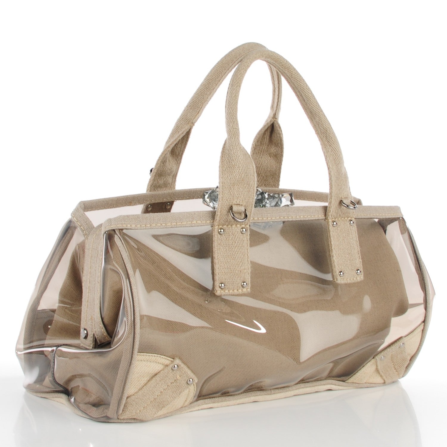 Prada Canvas Plexiglass Crystal Cluster Tote Fume 2 of 17