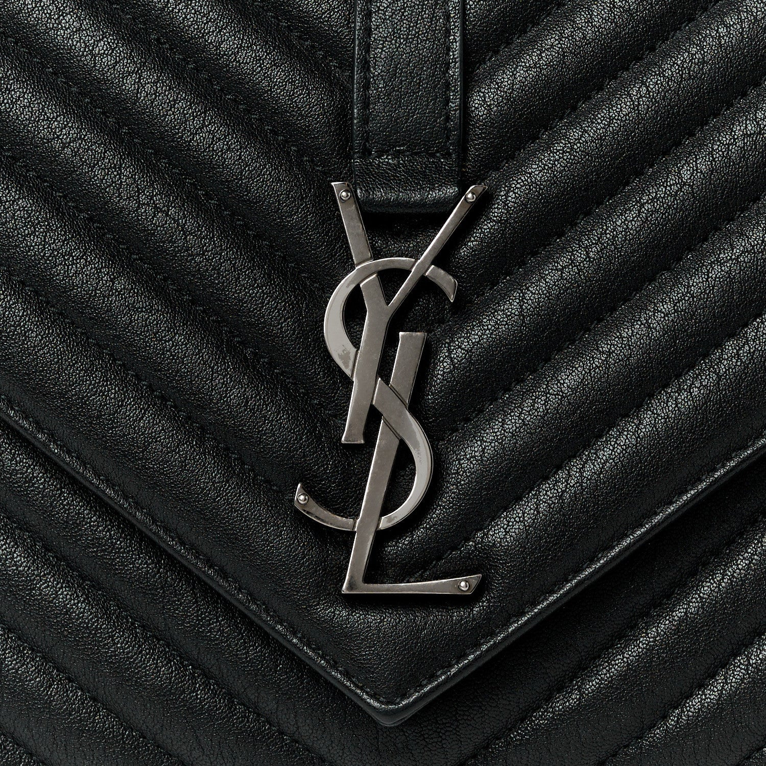 Saint Laurent Sheepskin Matelasse Chevron Monogram Large College Satchel Black 8 of 10