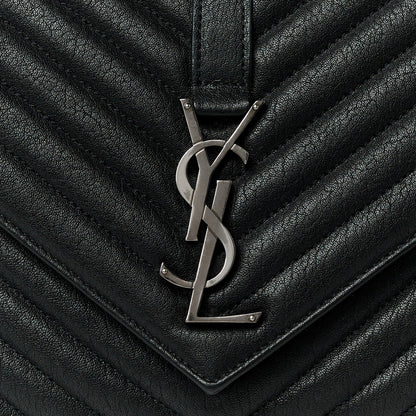 Saint Laurent Sheepskin Matelasse Chevron Monogram Large College Satchel Black 8 of 10