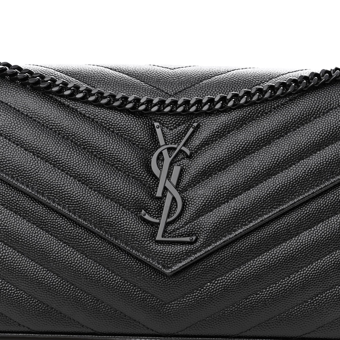 Grain De Poudre Matelasse Chevron Monogram Monochrome Chain Wallet Black