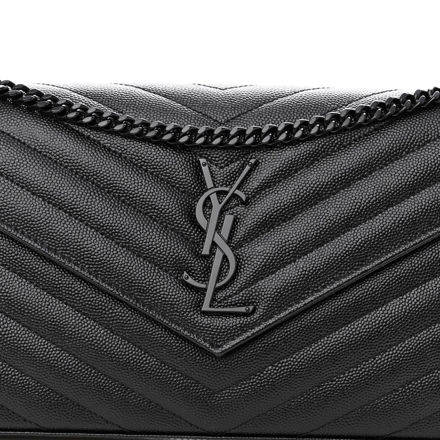 Saint Laurent Grain De Poudre Matelasse Chevron Monogram Monochrome Chain Wallet Black 7 of 10